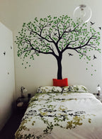 Large Tree with Green Leaves Wall Decal Peel and Stick Sticker Nature Inspired Wall Art for Living Room and Bedroom Decor