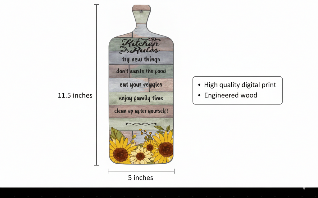 Positive Kitchen Rules Sunflower Wall Decor | 12x5 Inches | For Kitchen/Dining Area