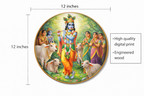 Spiritual Circular Wall Hanging | Lord Krishna with Gopis and Holy Cows | Devotional Art