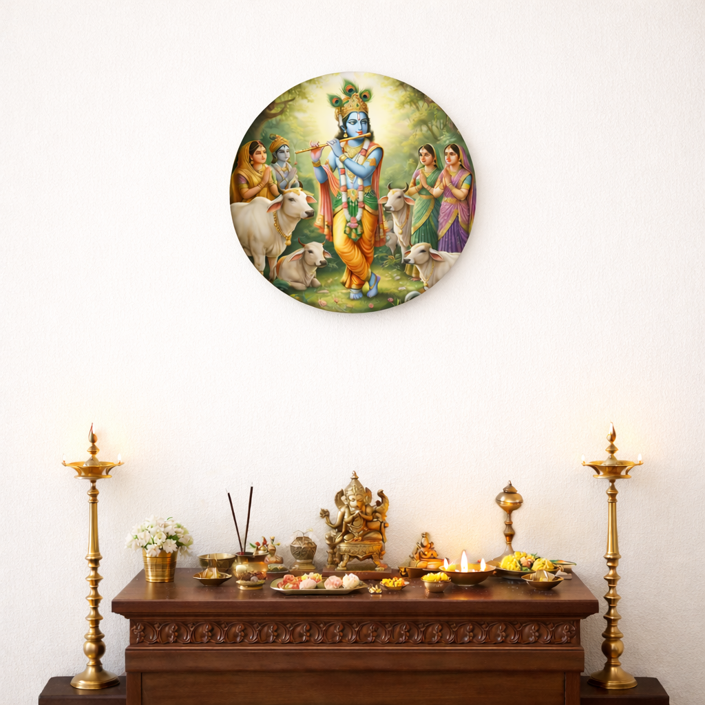 Krishna wall decor displayed in Pooja Room