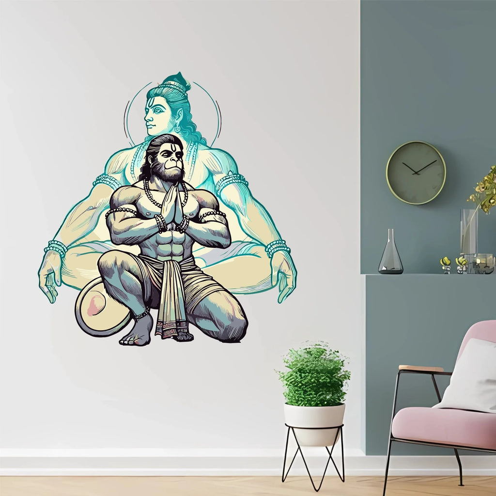 Divine Ram Bhakt Hanuman Wall Sticker - Lord Rama Blessing Bajrangbali Art (60 cm) Premium Devotional Wall Decal for Pooja Room, Living Area, and Spiritual Meditation
