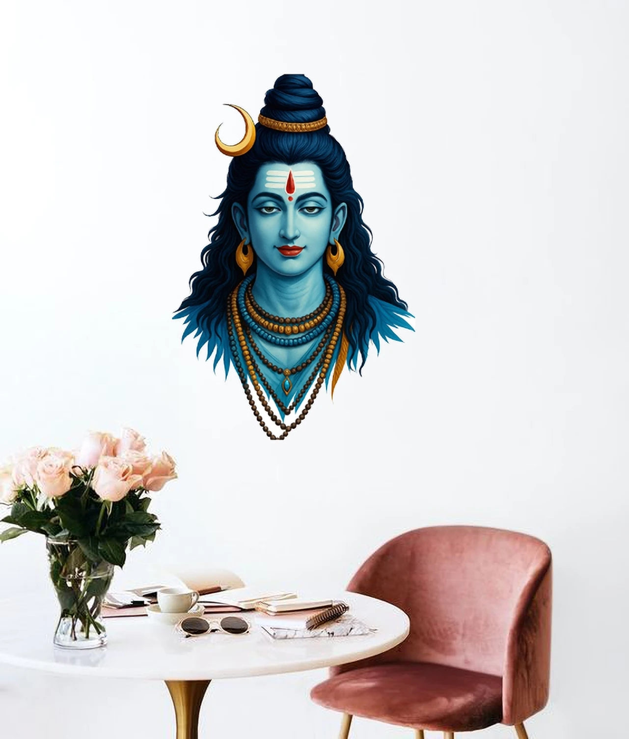Divine Lord Shiva Portrait Wall Sticker - Calm Mahadev Spiritual Face Decal (55 cm x 36 cm) Premium High-Definition Vinyl Art for Living Room, Pooja Room, and Meditation Space