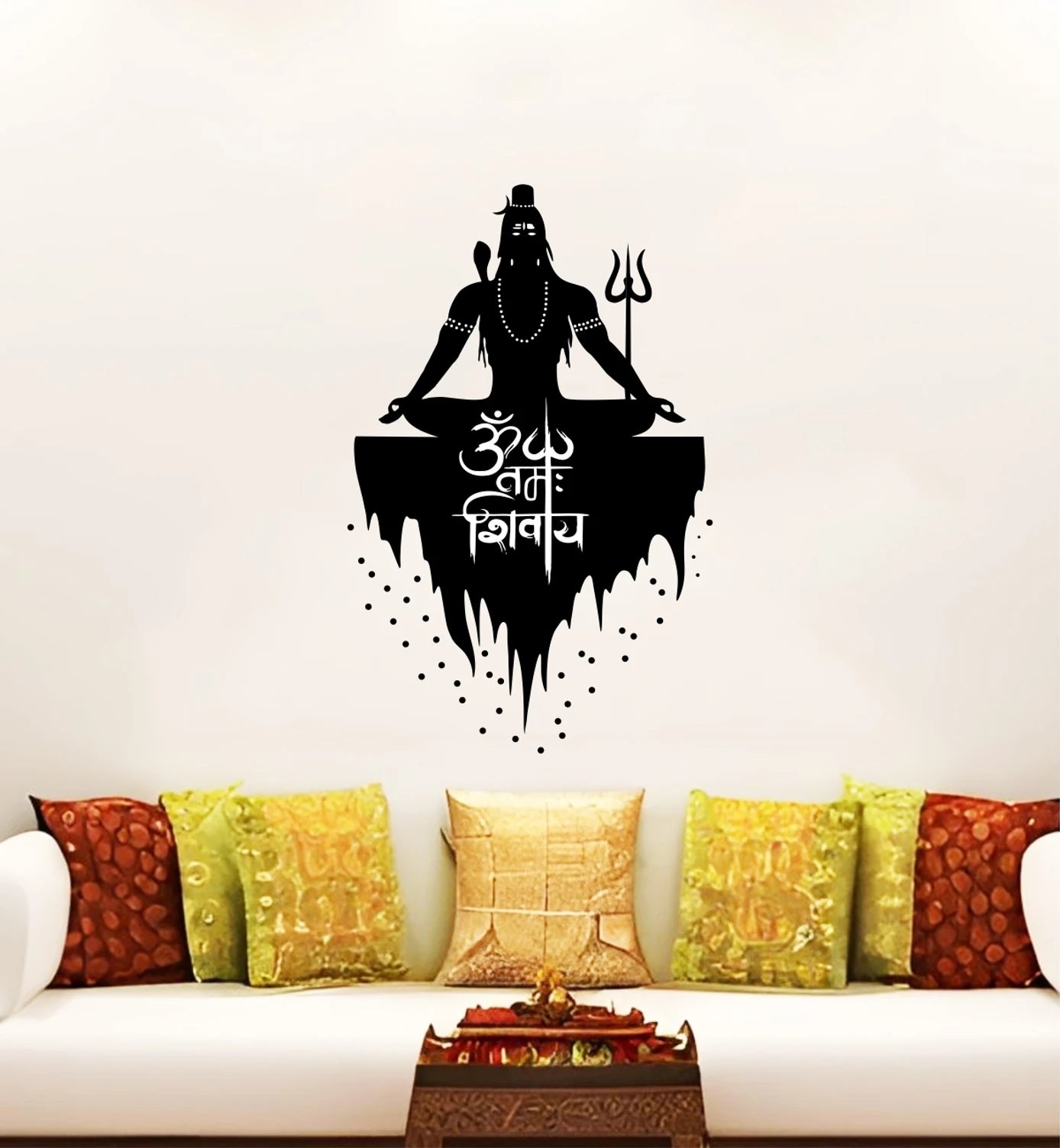 Lord Shiva Meditating Wall Decal 60cm x 70cm Vinyl Sticker Inspirational Mahadev Wall Art for Puja Room and Yoga Studio