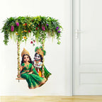 Majestic Radha Krishna Floral Jhoola Wall Sticker - Large 91 cm x 79 cm Spiritual Decal Premium Radha Krishna Swing Art for Living Room, Hall, and Festive Home Decor