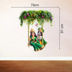 Majestic Radha Krishna Floral Jhoola Wall Sticker - Large 91 cm x 79 cm Spiritual Decal Premium Radha Krishna Swing Art for Living Room, Hall, and Festive Home Decor