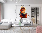 Chhota Hanuman Reading Book Wall Sticker - Little Bajrangbali Motivational Art (56x45 cm) Premium Kids' Room Spiritual Wall Decal for Study Area, Library, and Home Decor
