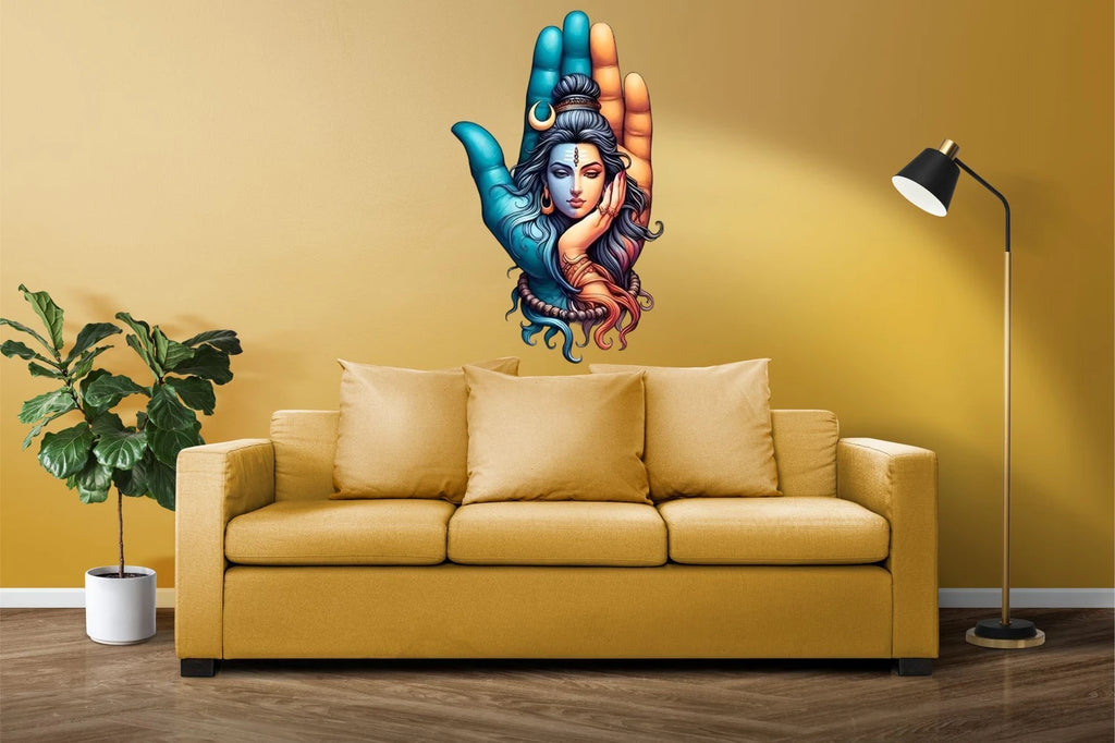 Divine Ardhanarishwara Shiva-Shakti Wall Sticker in Blessing Hand - 60 cm x 40 cm Premium Spiritual Wall Decal for Living Room, Pooja Room, and Modern Home Decor