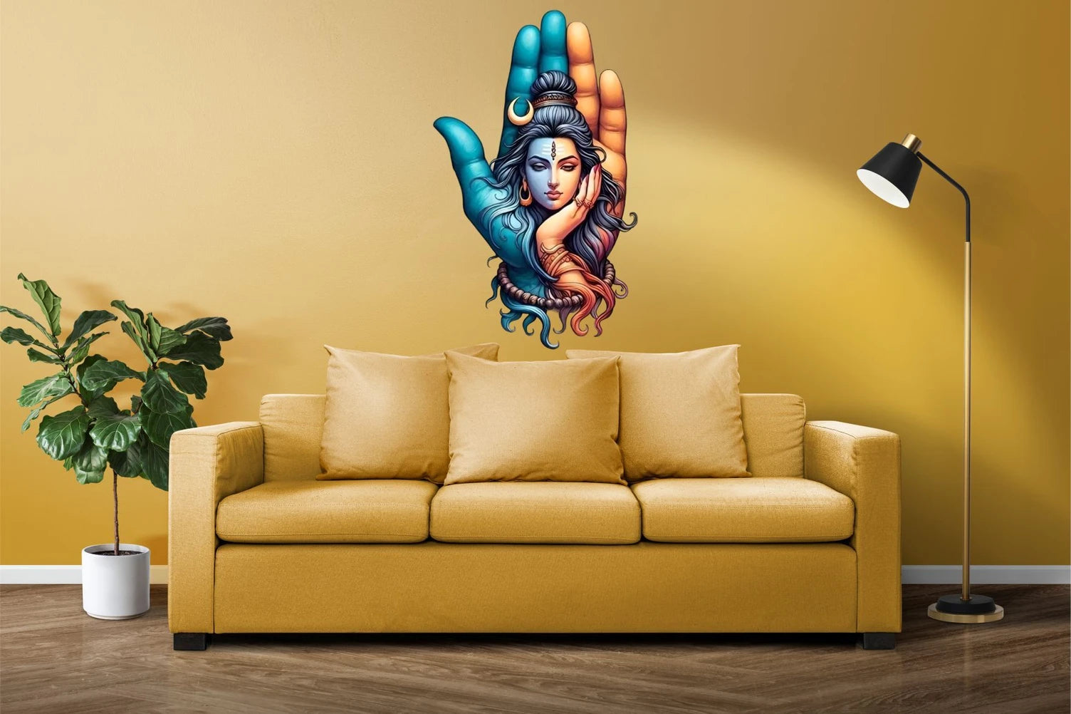 Divine Ardhanarishwara Shiva-Shakti Wall Sticker in Blessing Hand - 60 cm x 40 cm Premium Spiritual Wall Decal for Living Room, Pooja Room, and Modern Home Decor