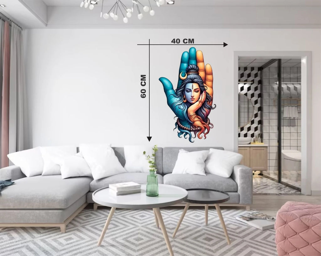 Divine Ardhanarishwara Shiva-Shakti Wall Sticker in Blessing Hand - 60 cm x 40 cm Premium Spiritual Wall Decal for Living Room, Pooja Room, and Modern Home Decor