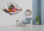 Divine Radha Krishna Seated in Sacred Shankh Wall Sticker - 60 cm x 40 cm Premium Spiritual Wall Decal for Living Room, Pooja Room, and Auspicious Gifting