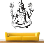 Lord Shiva Meditating with Trishul and Om Wall Decal Sticker Spiritual Mahadev Wall Art for Puja Room and Yoga Studio Decor