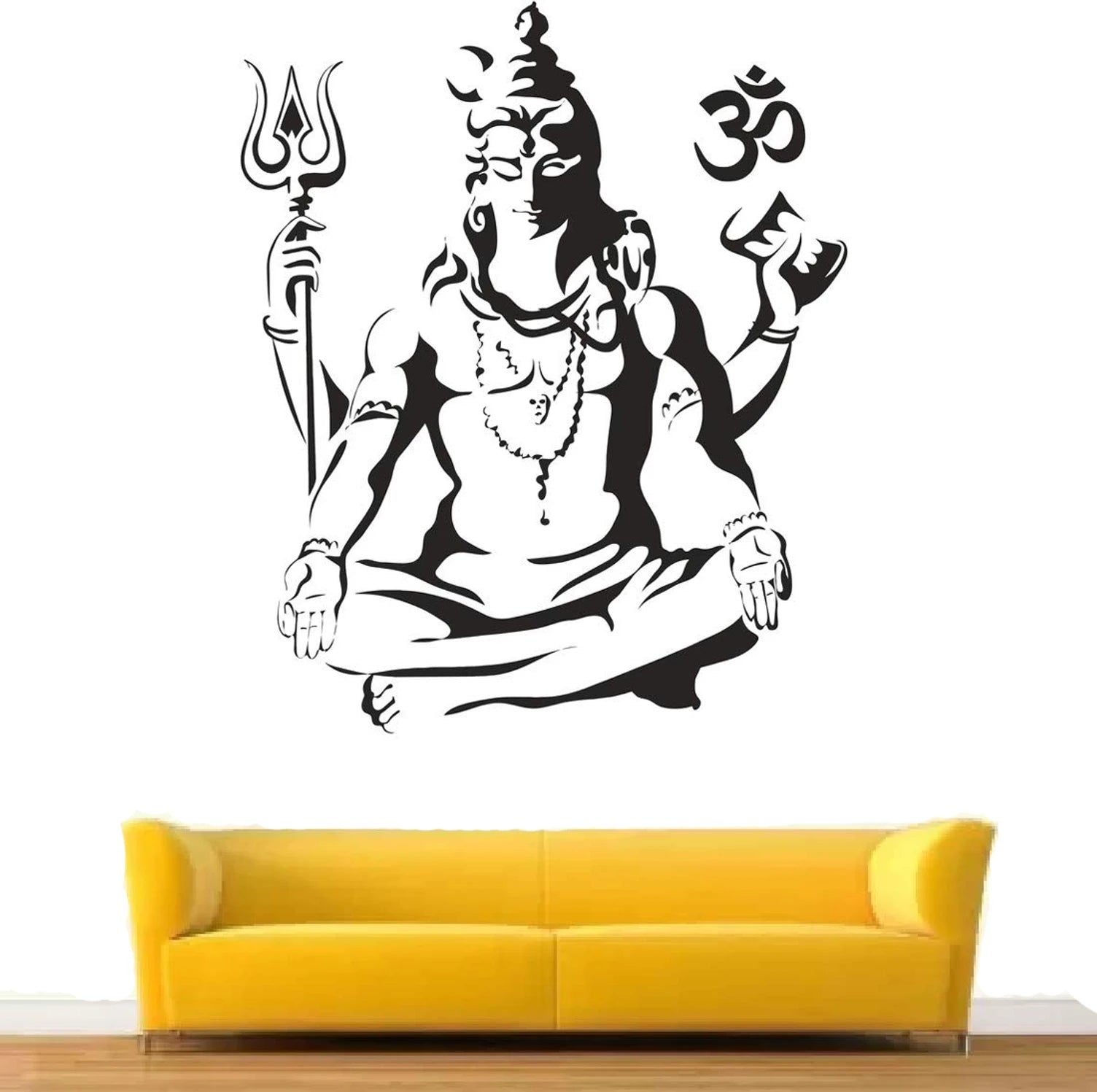 Lord Shiva Meditating with Trishul and Om Wall Decal Sticker Spiritual Mahadev Wall Art for Puja Room and Yoga Studio Decor