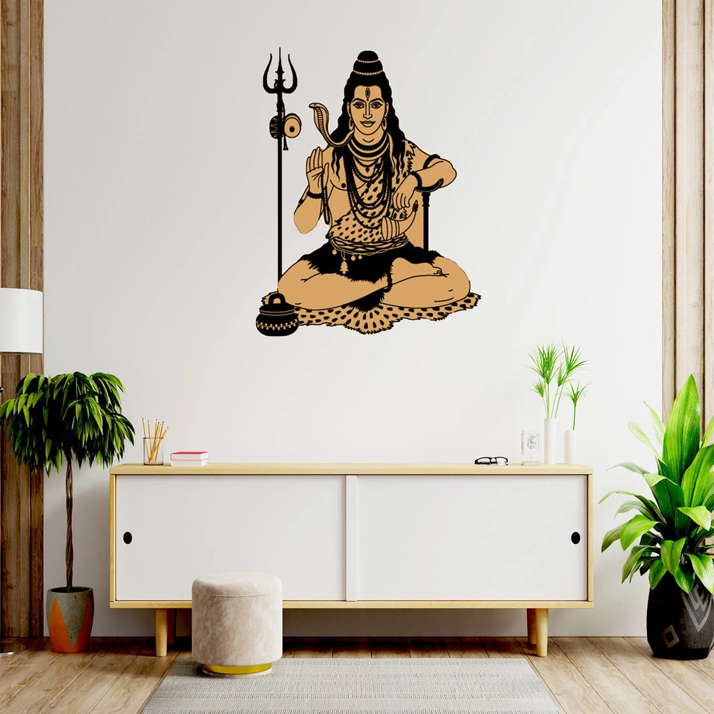 Lord Shiva Seated in Meditation Spiritual Wall Decor and Home Office Art Divine Mahadev Blessing Poster with Trishula and Snake for Pooja Room