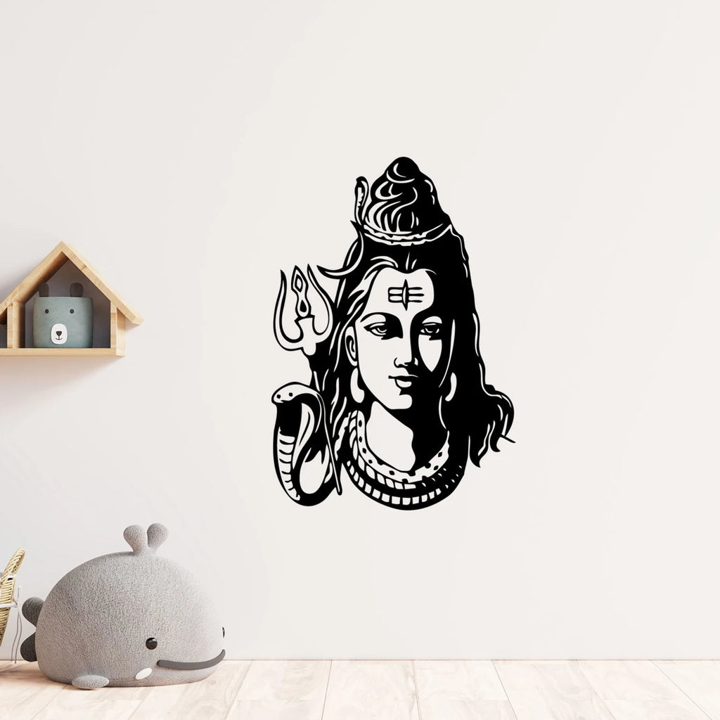 Lord Shiva Face Silhouette Wall Sticker - Bold Mahadev Portrait Art Decal (57 cm x 40 cm) Premium Minimalist Spiritual Wall Decor for Living Room, Office, and Meditation Space
