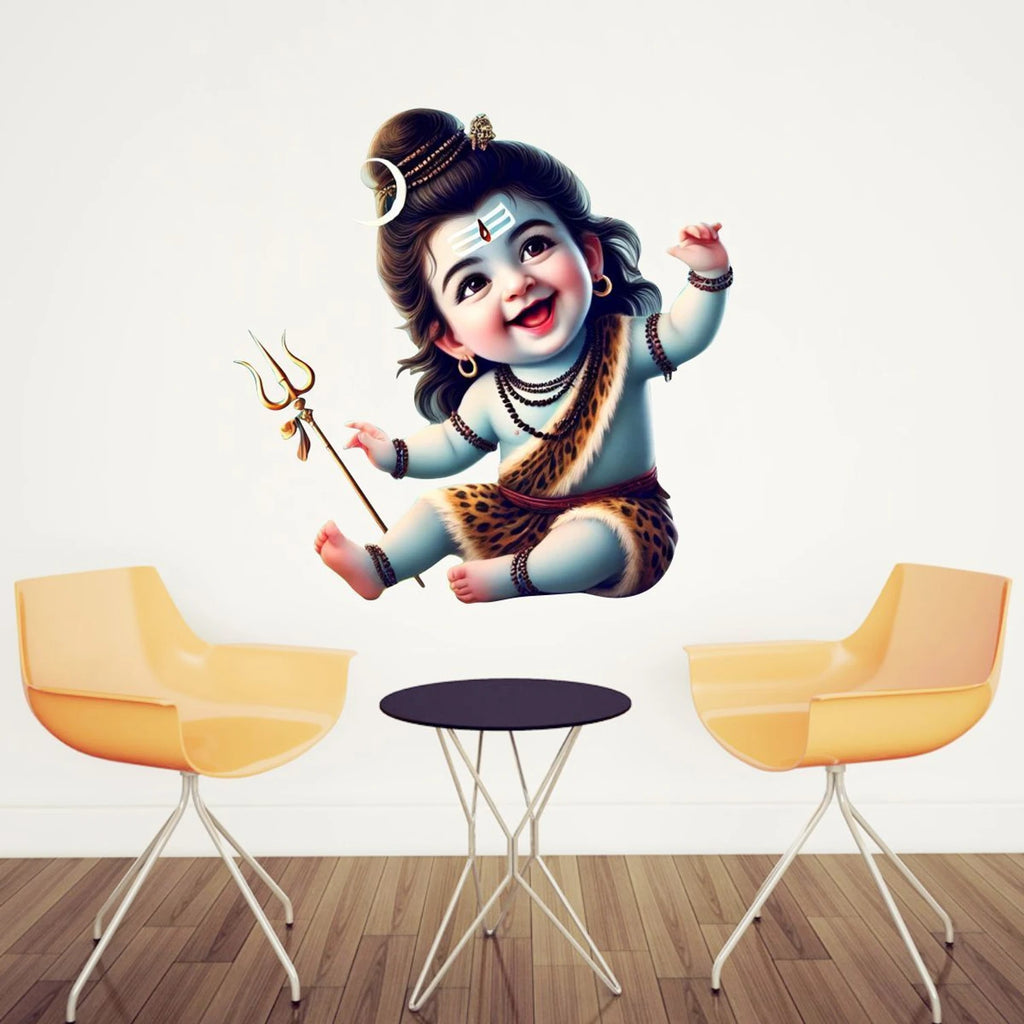 Cute Bal Shiva Baby Wall Sticker - Joyful Little Mahadev 3D Art Decal (51x50 cm) Premium Kids' Room Spiritual Wall Decal for Nursery, Playroom, and Home Decor