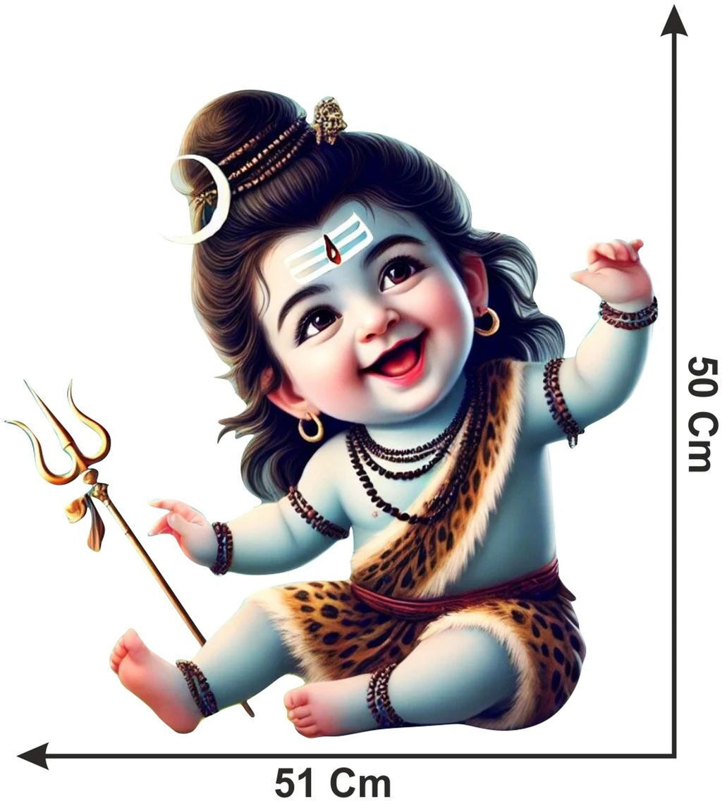 Cute Bal Shiva Baby Wall Sticker - Joyful Little Mahadev 3D Art Decal (51x50 cm) Premium Kids' Room Spiritual Wall Decal for Nursery, Playroom, and Home Decor