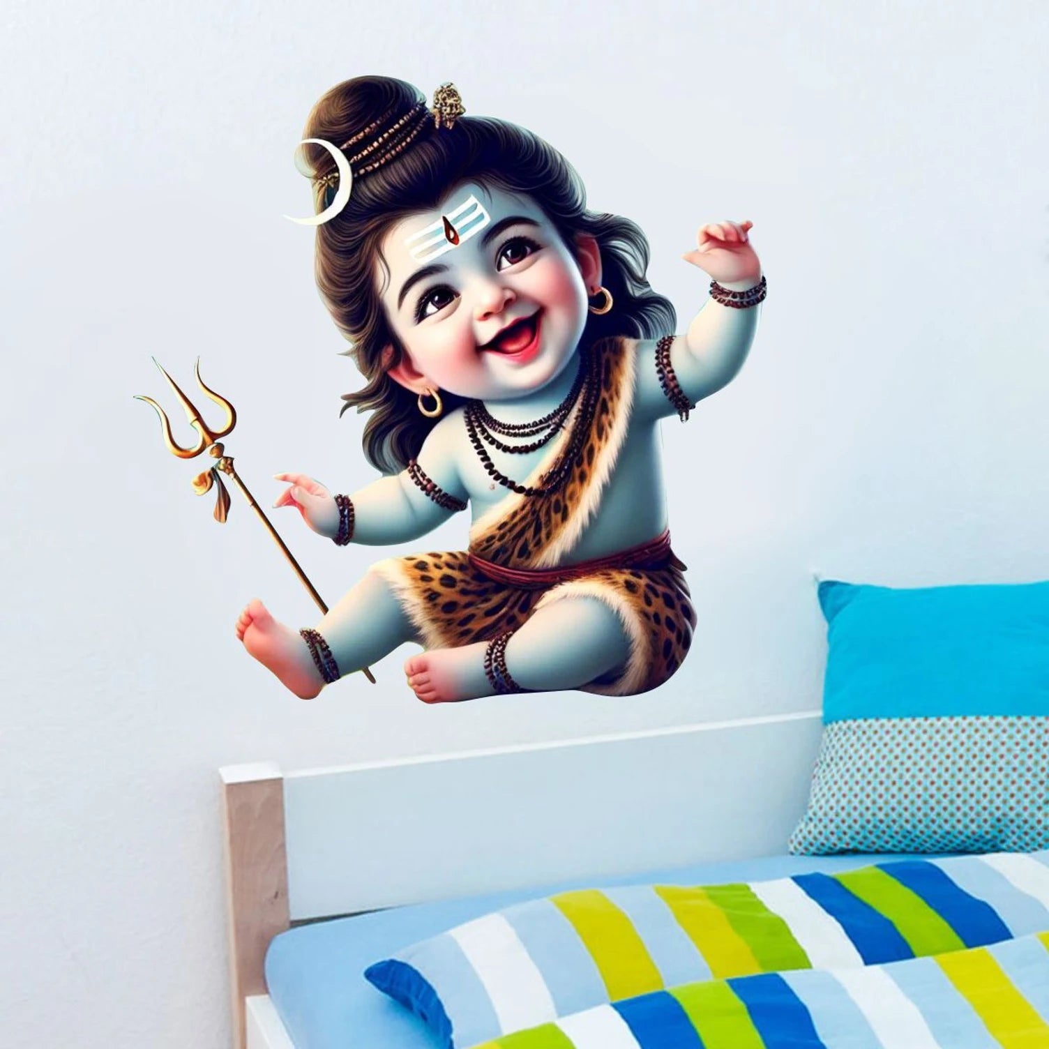 Cute Bal Shiva Baby Wall Sticker - Joyful Little Mahadev 3D Art Decal (51x50 cm) Premium Kids' Room Spiritual Wall Decal for Nursery, Playroom, and Home Decor