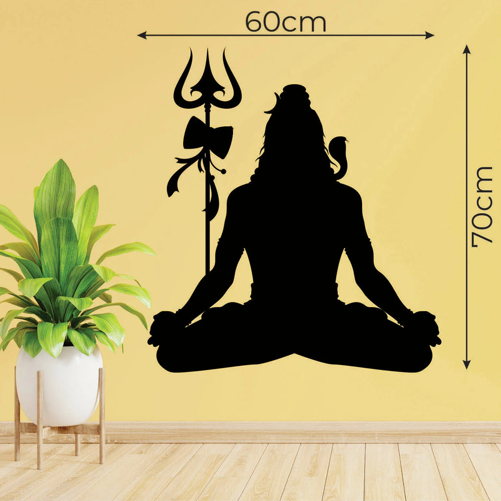 Lord Shiva Mahadev Silhouette Wall Sticker for Home and Pooja Room Decor Spiritual Seated Meditation Decal with Trishula and Damru for Positive Energy