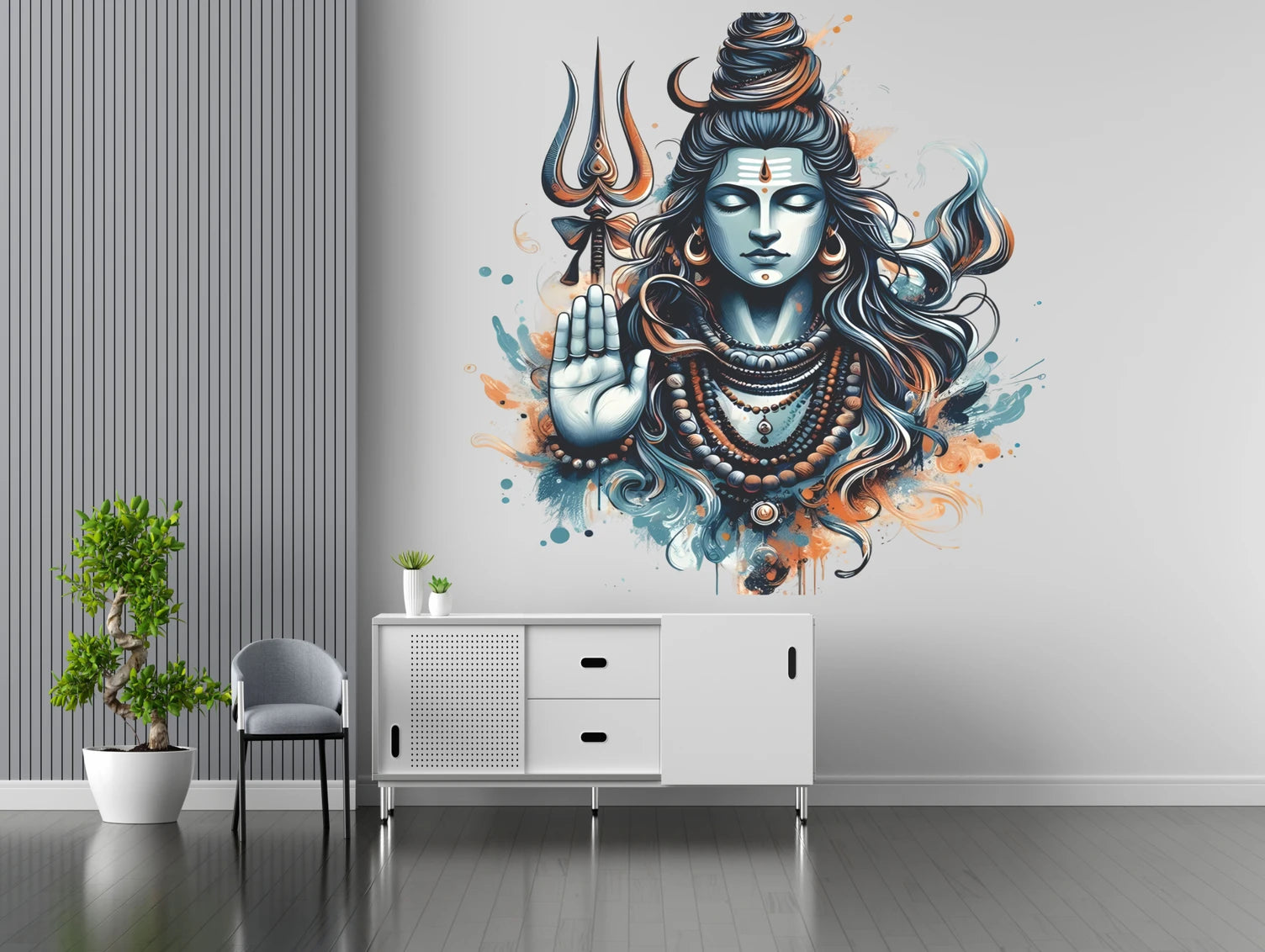 Modern Watercolor Lord Shiva Blessing Wall Sticker - Vibrant Mahadev Art Decal (50x50 cm) Premium Artistic Vinyl Decal for Living Room, Creative Studio, and Modern Home Decor