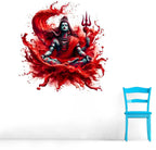 Modern Lord Shiva Meditating Abstract Wall Sticker - Spiritual Red Splash Art Decal Divine Mahadev Vinyl Wall Graphics for Living Room, Pooja Room, and Yoga Studio