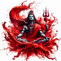 Modern Lord Shiva Meditating Abstract Wall Sticker - Spiritual Red Splash Art Decal Divine Mahadev Vinyl Wall Graphics for Living Room, Pooja Room, and Yoga Studio