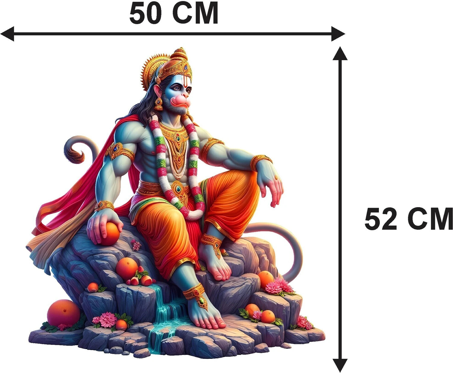 Majestic Lord Hanuman Sitting on Mountain Rock Wall Sticker - Divine Bajrangbali Art Premium 3D-Style Religious Wall Decal for Living Room, Pooja Room, and Spiritual Decor