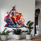Majestic Lord Hanuman Sitting on Mountain Rock Wall Sticker - Divine Bajrangbali Art Premium 3D-Style Religious Wall Decal for Living Room, Pooja Room, and Spiritual Decor