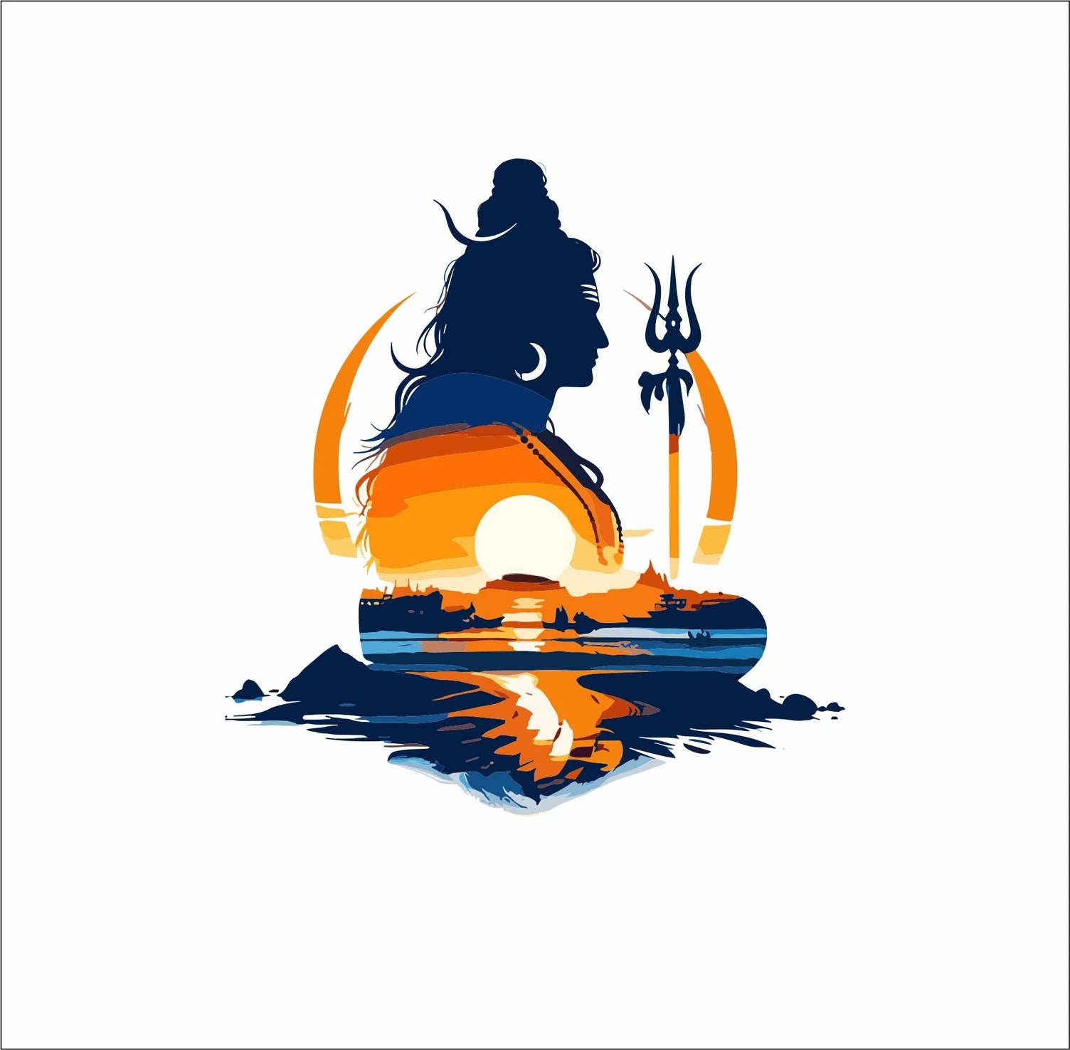 Divine Lord Shiva Silhouette Wall Sticker with Sunset Landscape Art - 24 cm Size Premium Mahadev Spiritual Wall Decal for Home, Office, and Meditation Space