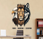 Eagle Lion and Wolf Motivational Wall Decal Focus Discipline Execution Inspirational Power Animal Vinyl Sticker for Office and Home Gym Decor