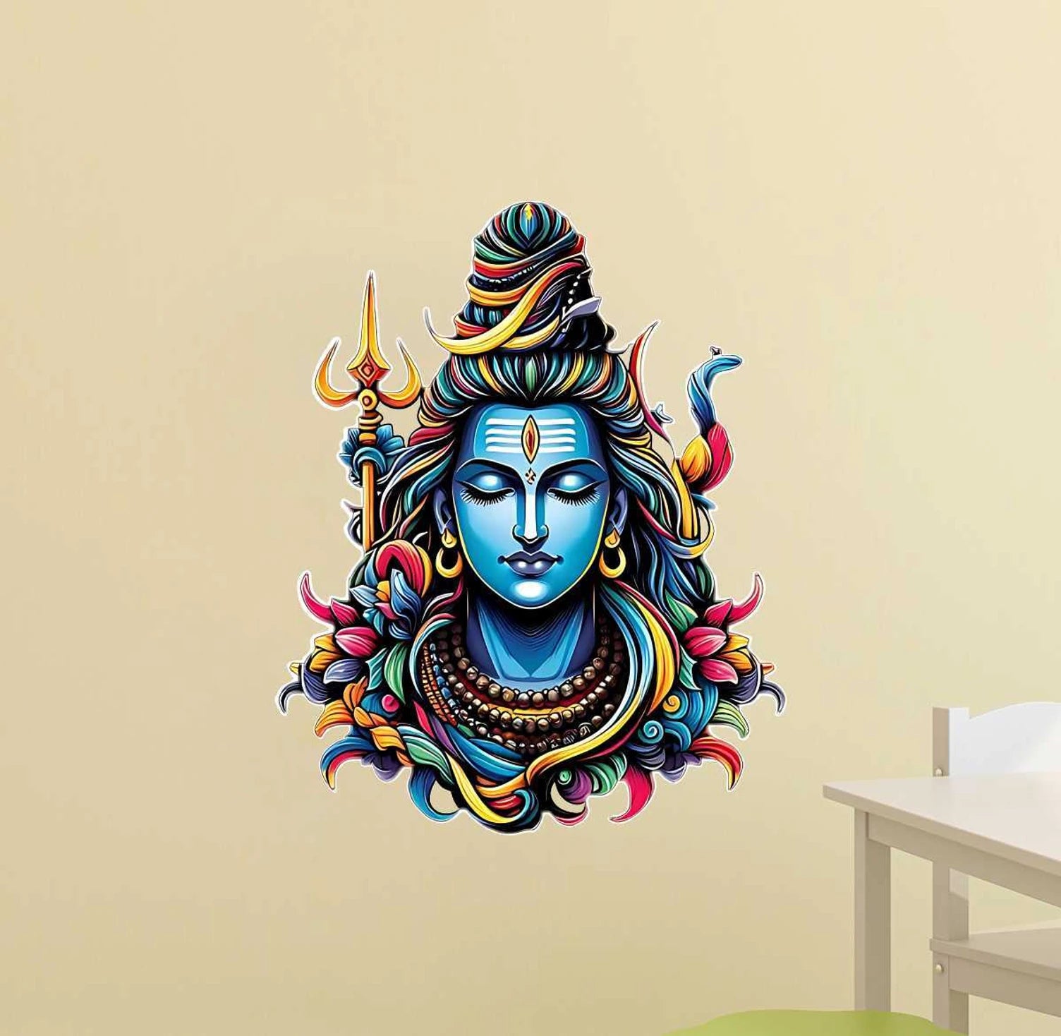 Modern Multi-Color Lord Shiva Wall Sticker - Vibrant Mahadev Pop Art Decal (55cm x 45cm) Premium High-Definition Vinyl Art for Living Room, Creative Studio, and Home Decor