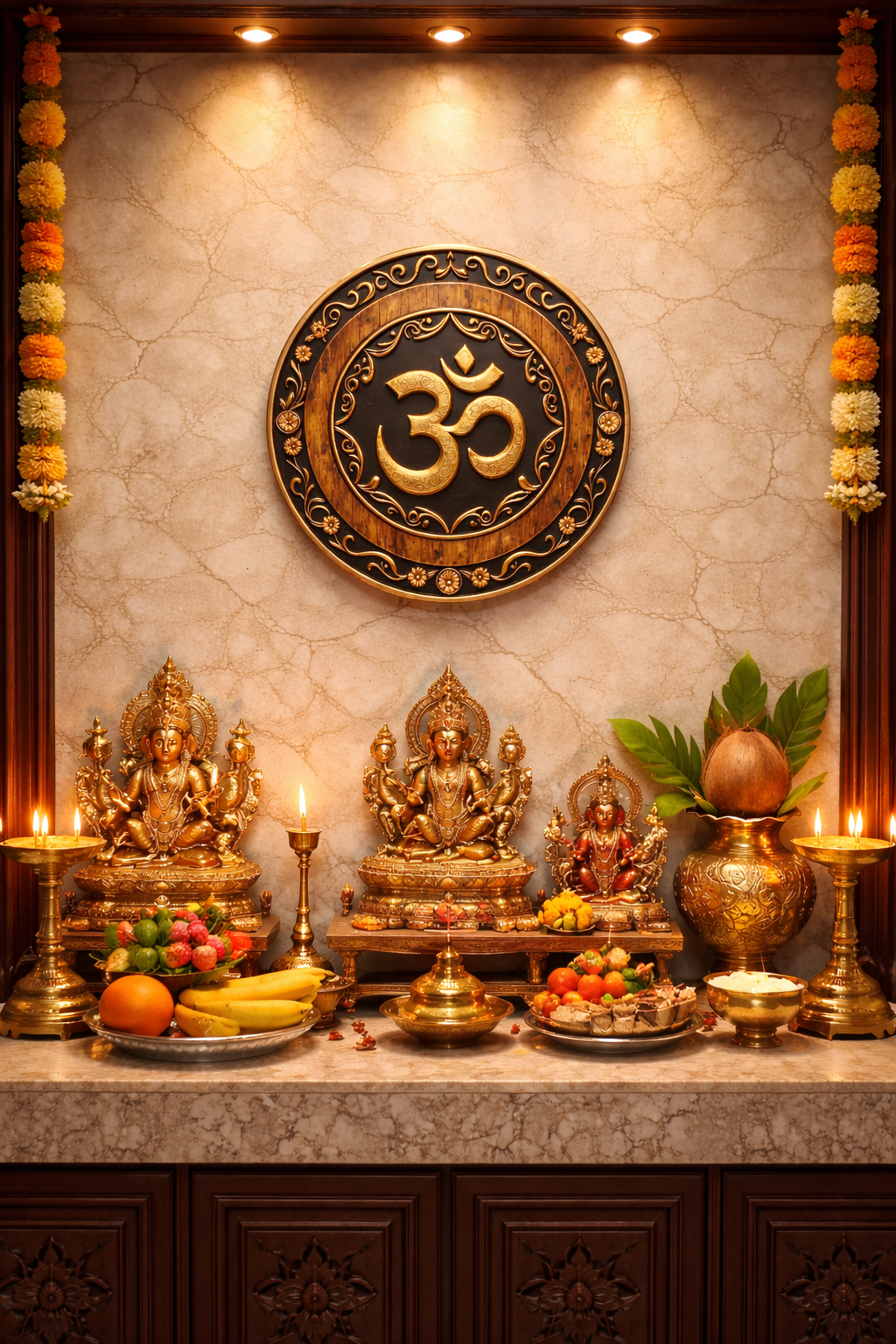 Om wall decor displayed in Pooja Room
