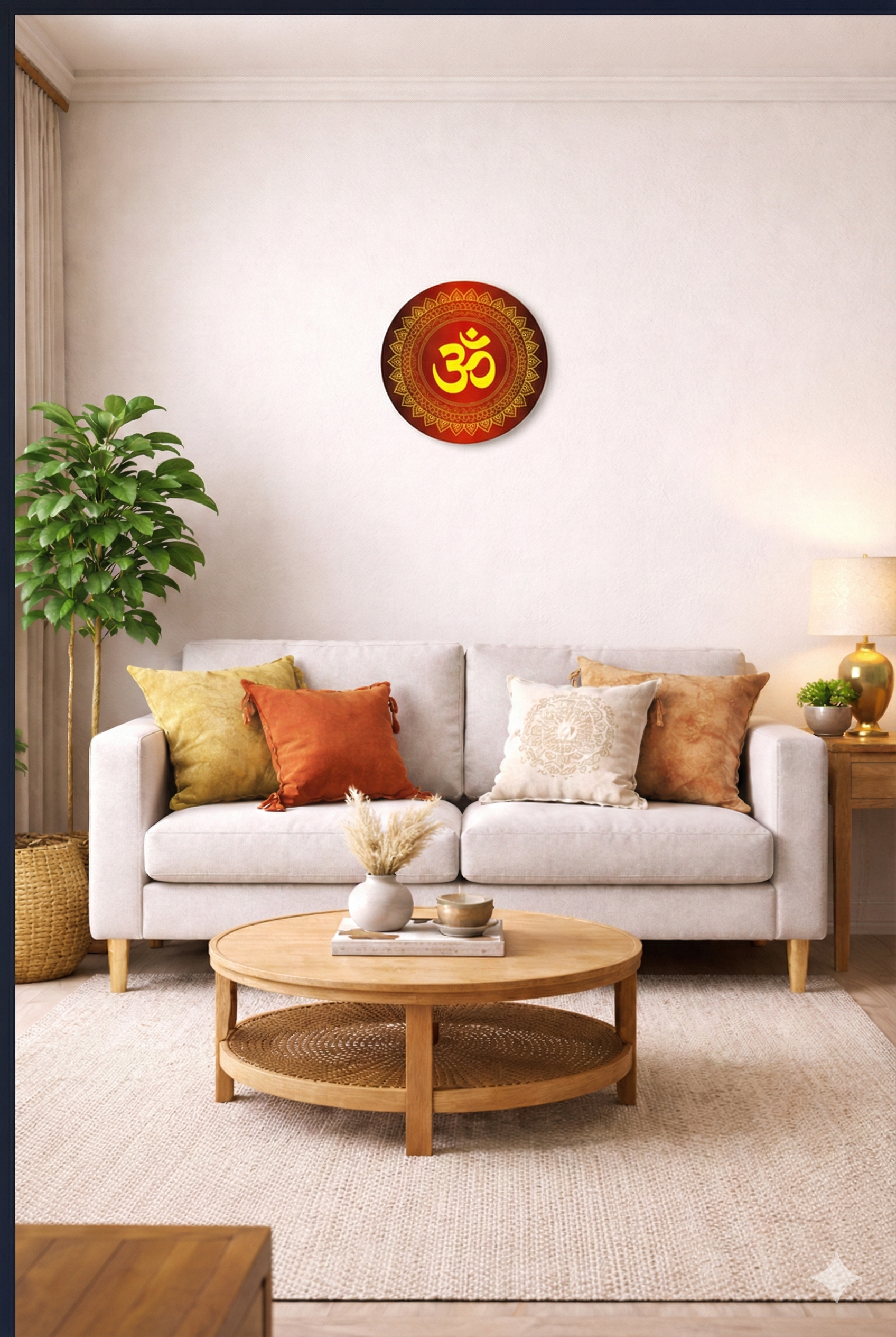 Om wall decor displayed in Living room 