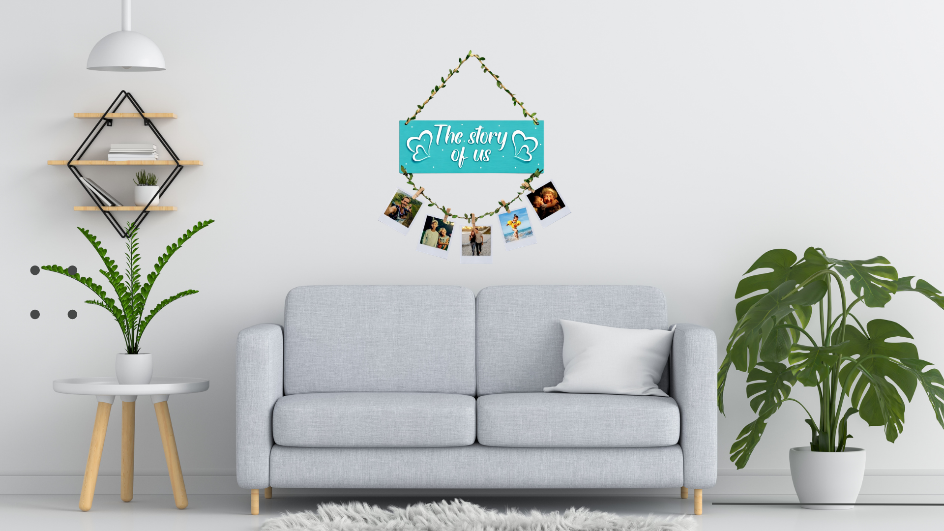 Photo Display wall decor displayed in Living room 
