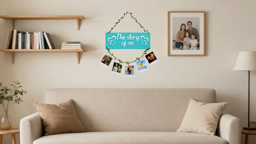 Photo Display wall decor displayed in Living room 