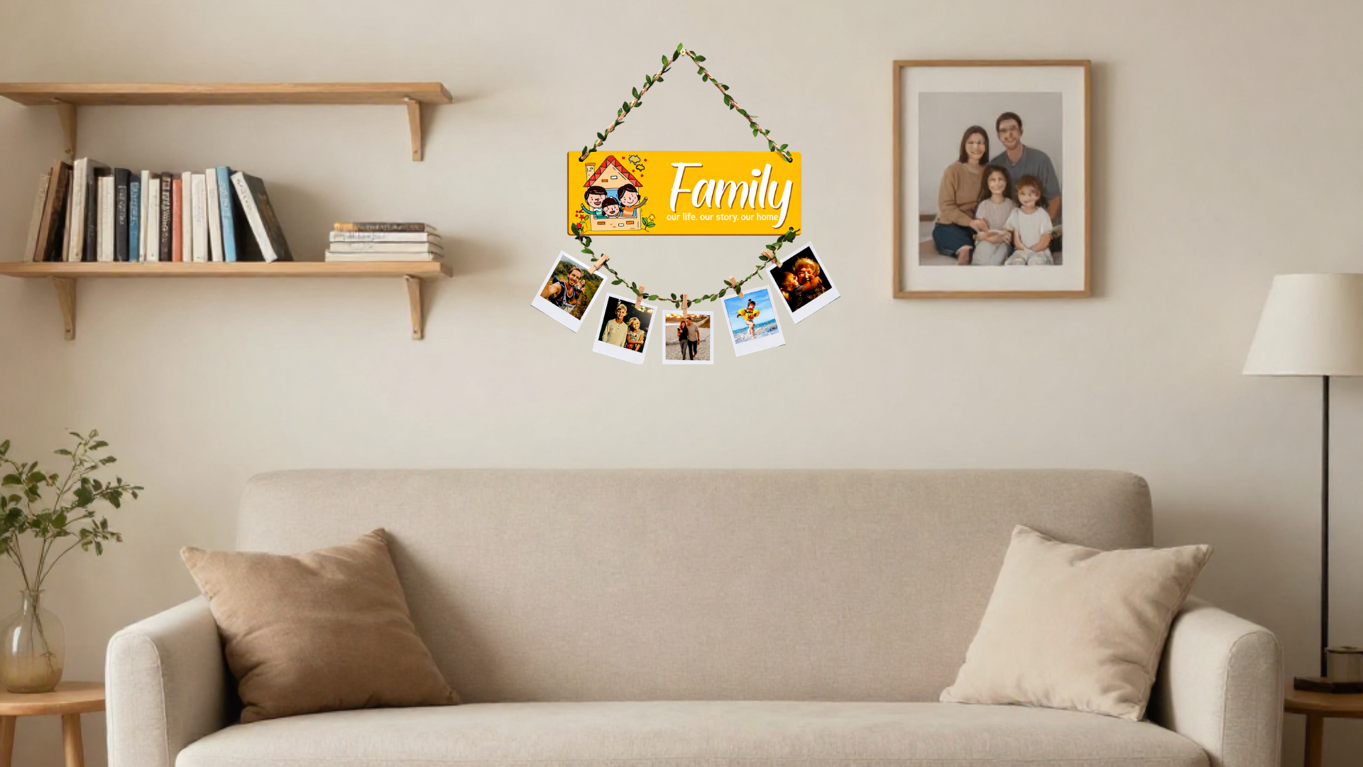 Photo Display wall decor displayed in Living room 
