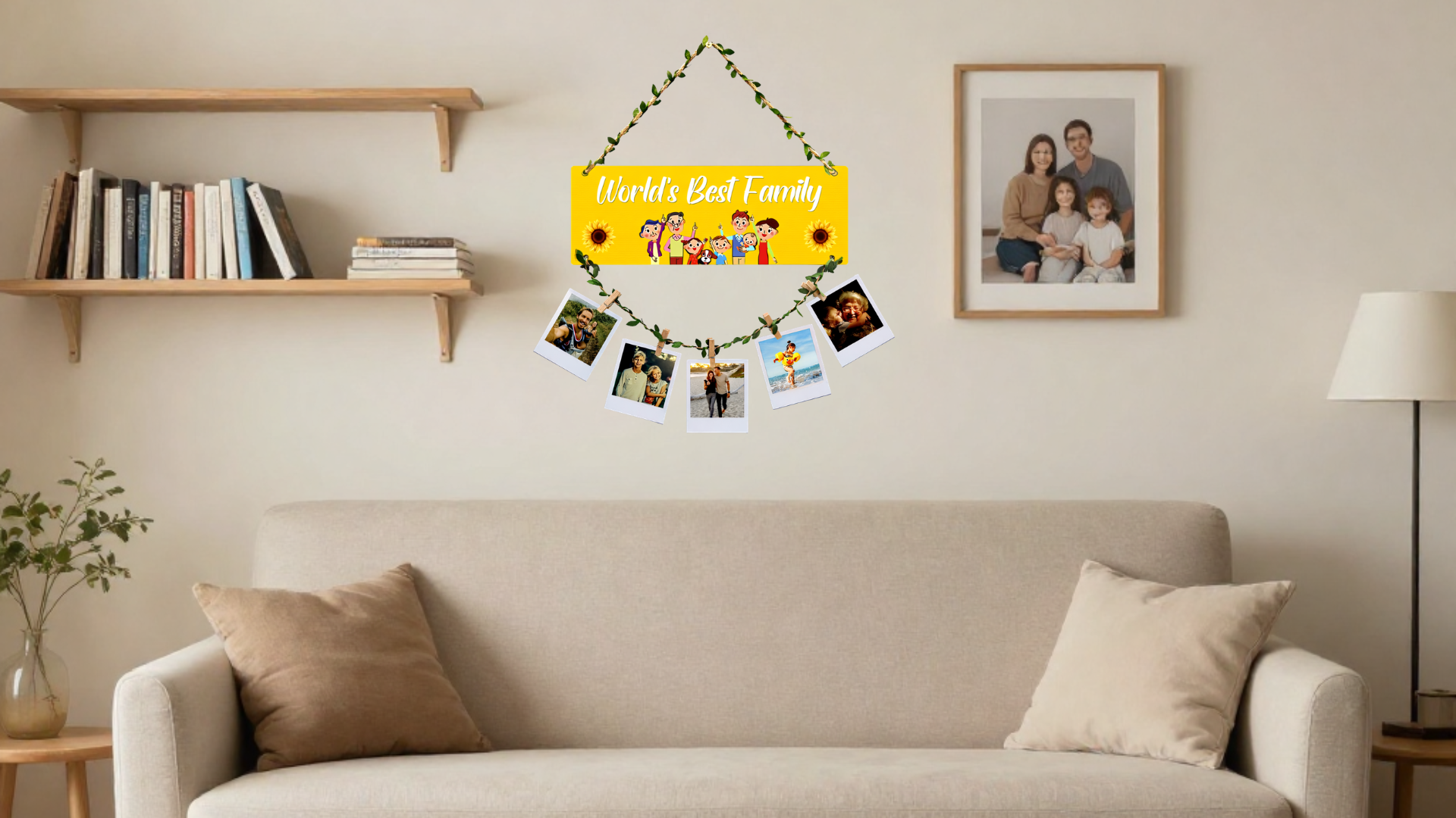 Photo Display wall decor displayed in Living room 