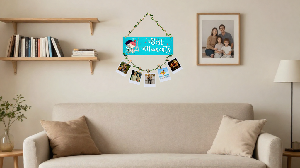 Photo Display wall decor displayed in Living room 