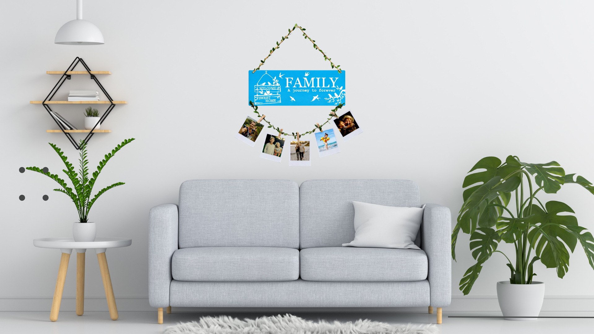 Photo Display wall decor displayed in Living room 