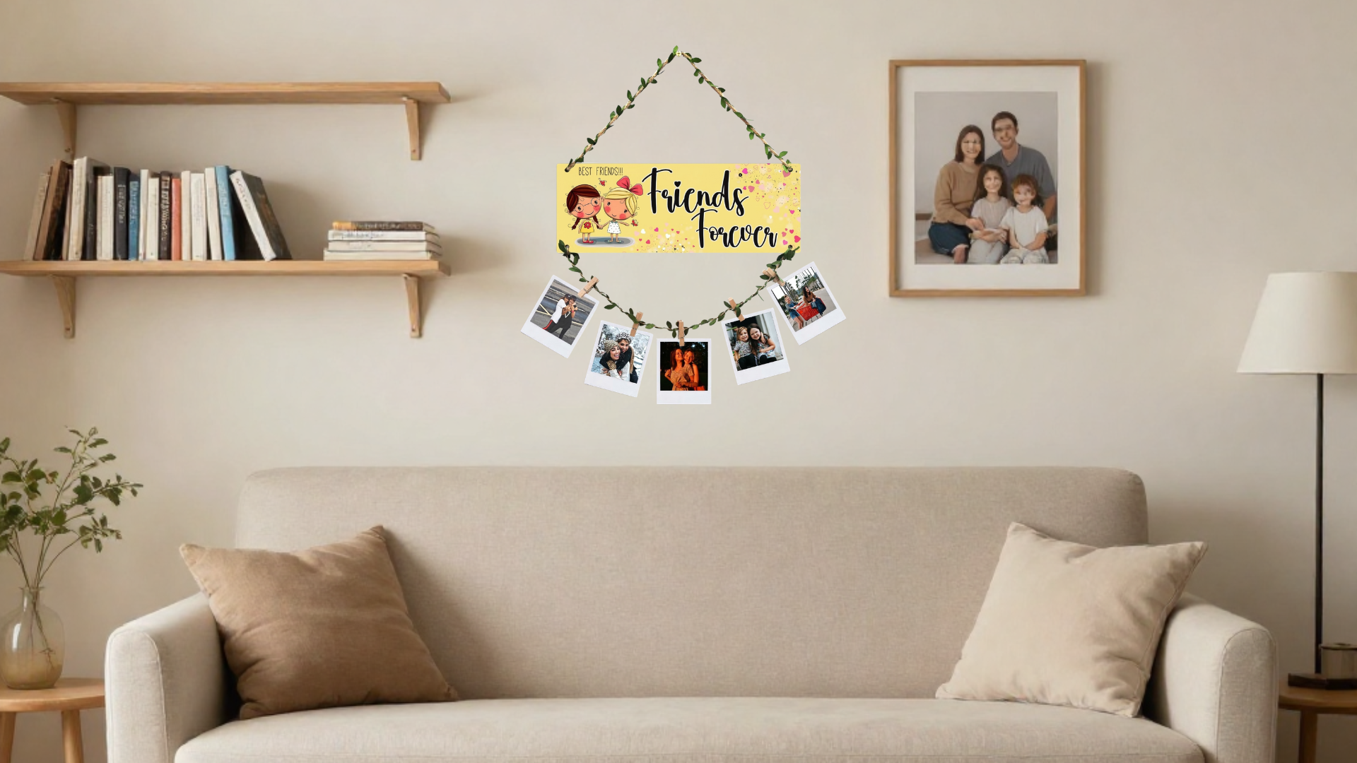 Photo Display wall decor displayed in Living room 