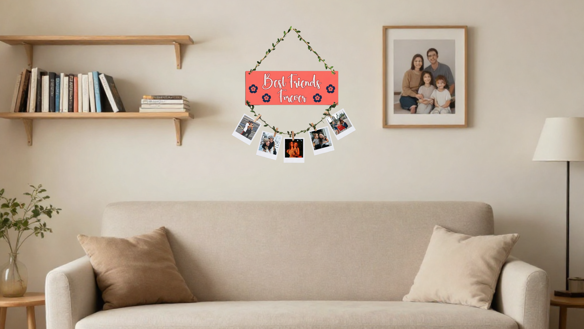 Photo Display wall decor displayed in Living room 