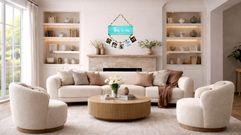 Photo Display wall decor displayed in Living room 
