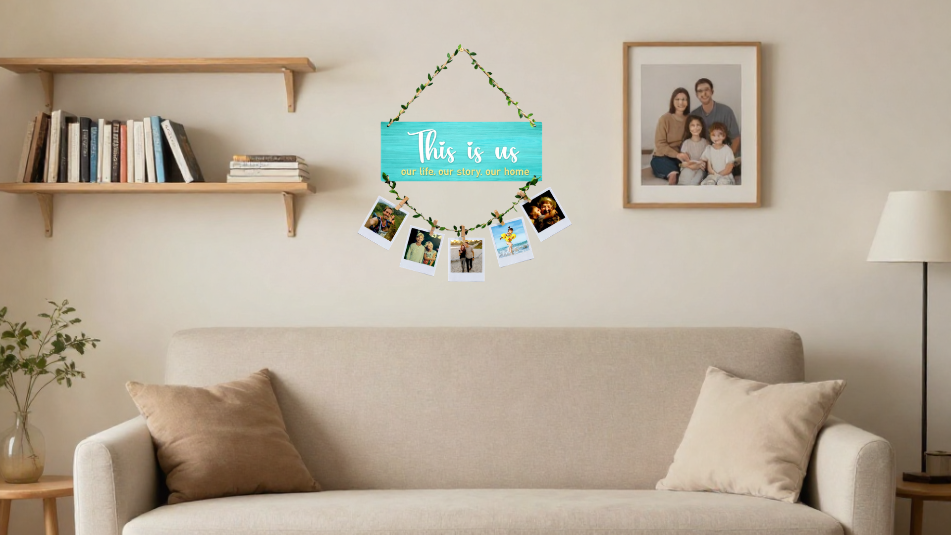 Photo Display wall decor displayed in Living room 