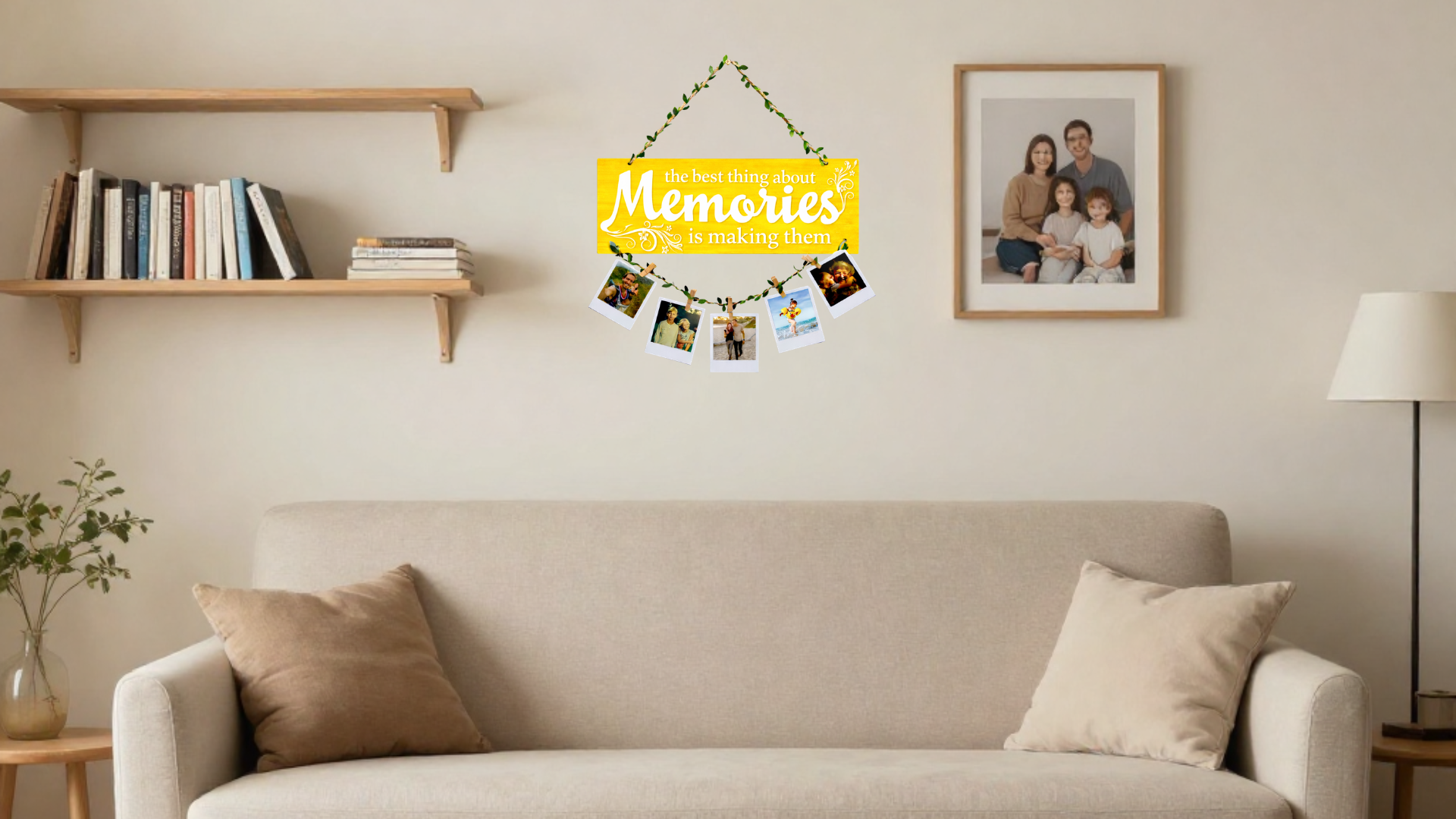 Photo Display wall decor displayed in Living room 