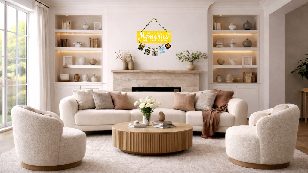 Photo Display wall decor displayed in Living room 