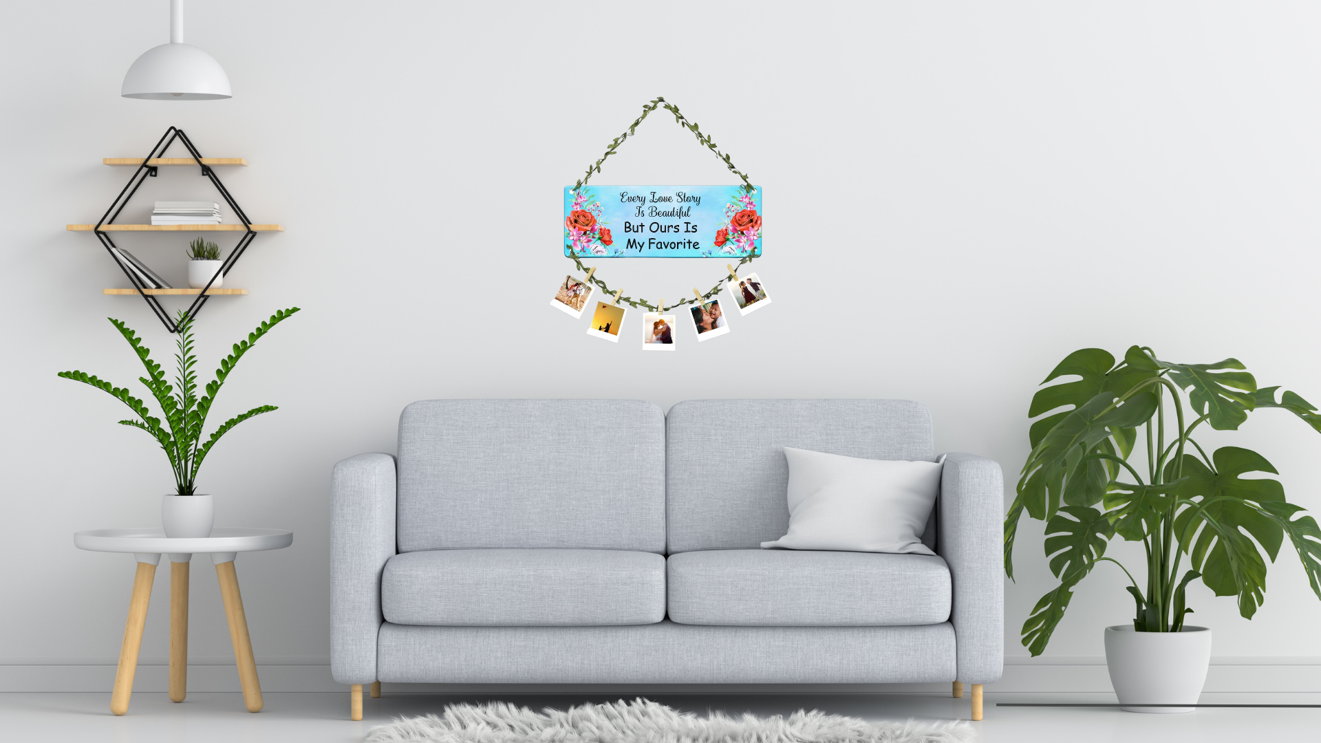 Photo Display wall decor displayed in Living room 