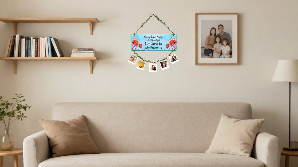 Photo Display wall decor displayed in Living room 