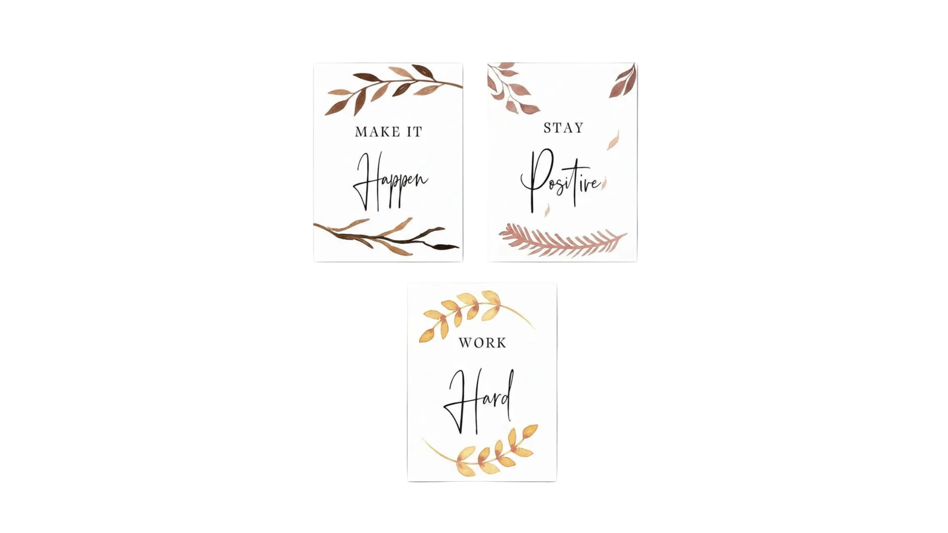 Motivational phrases with leaf designs on a white background