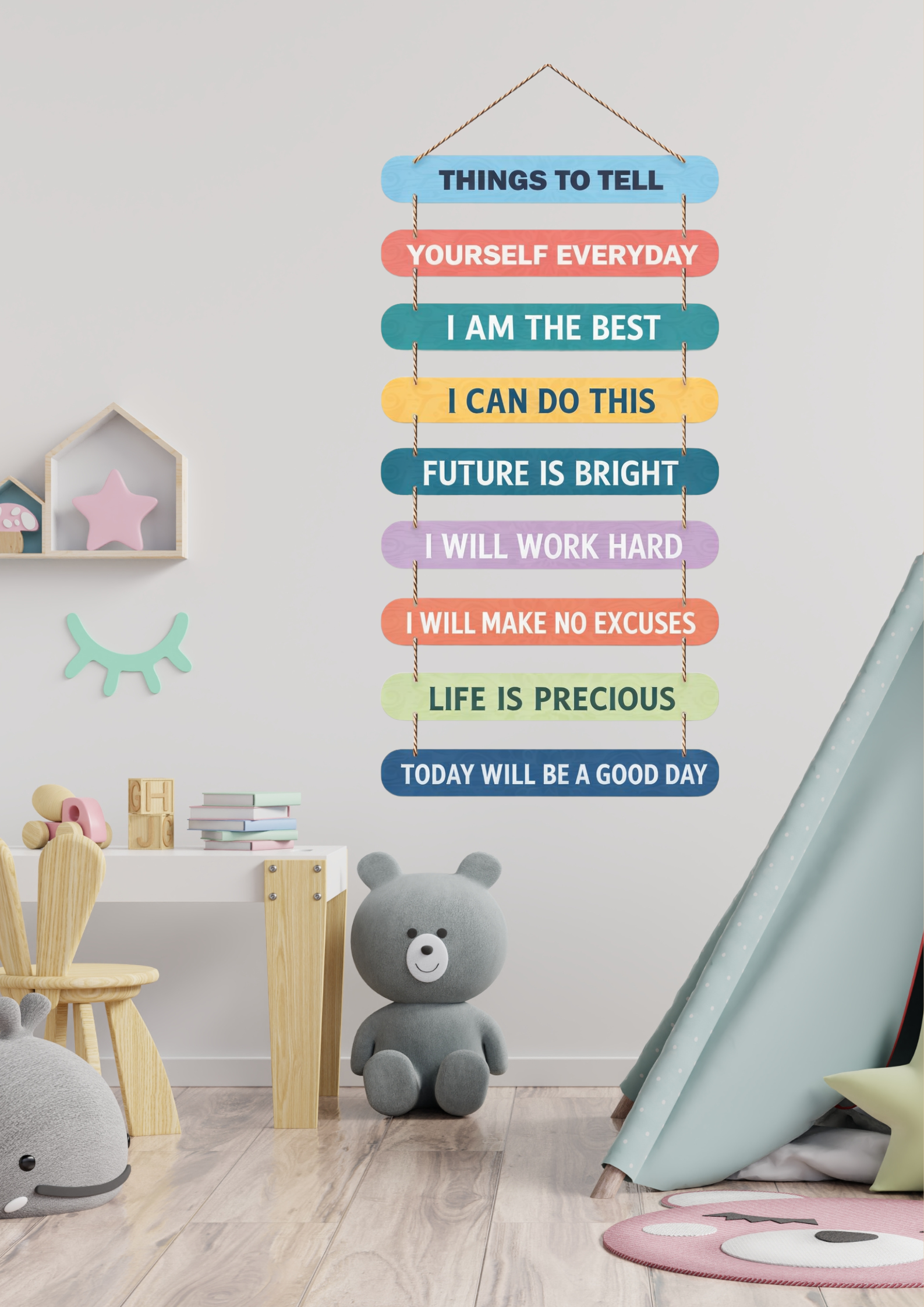 Quotes wall decor closeup detail