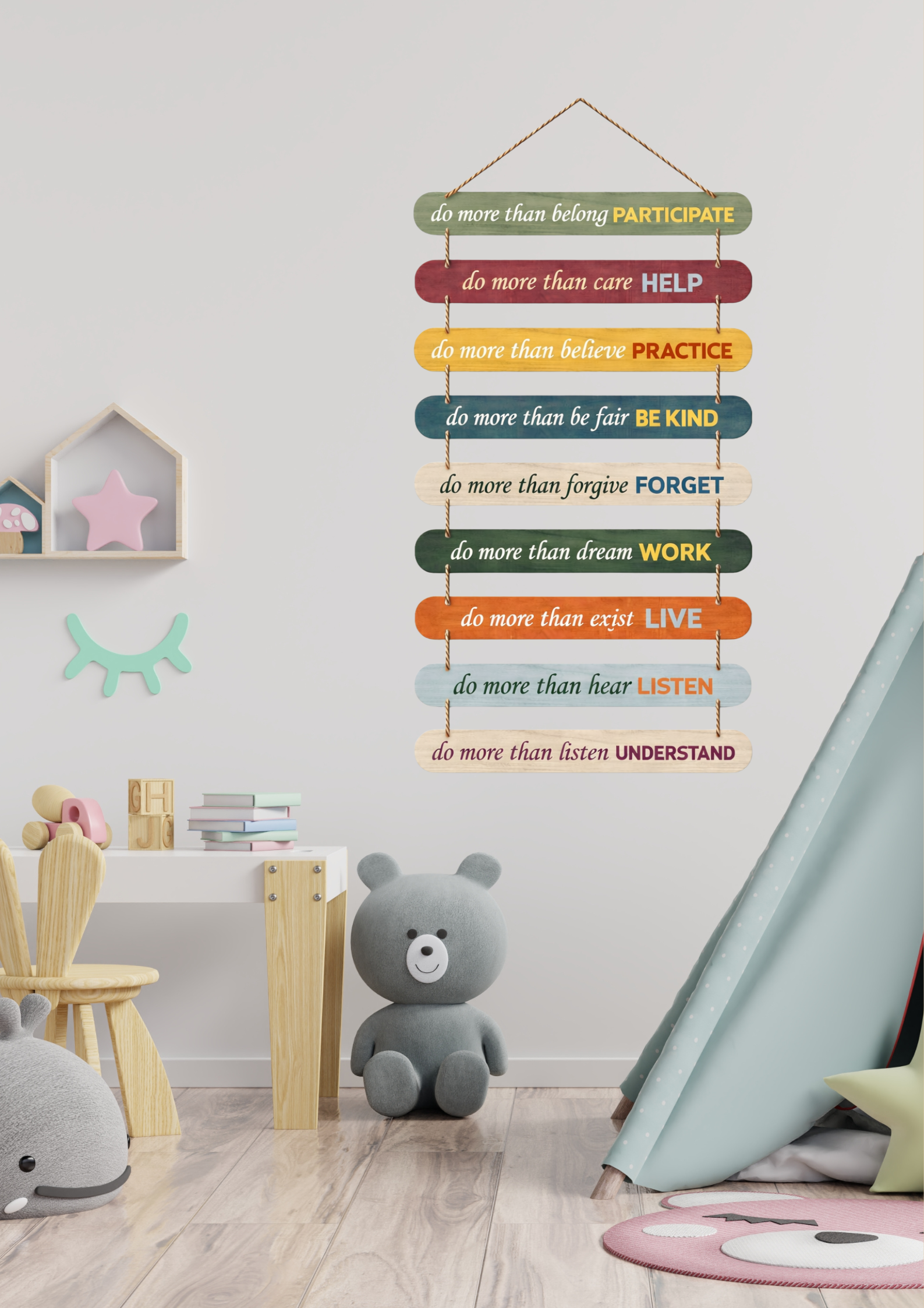 Quotes wall decor closeup detail