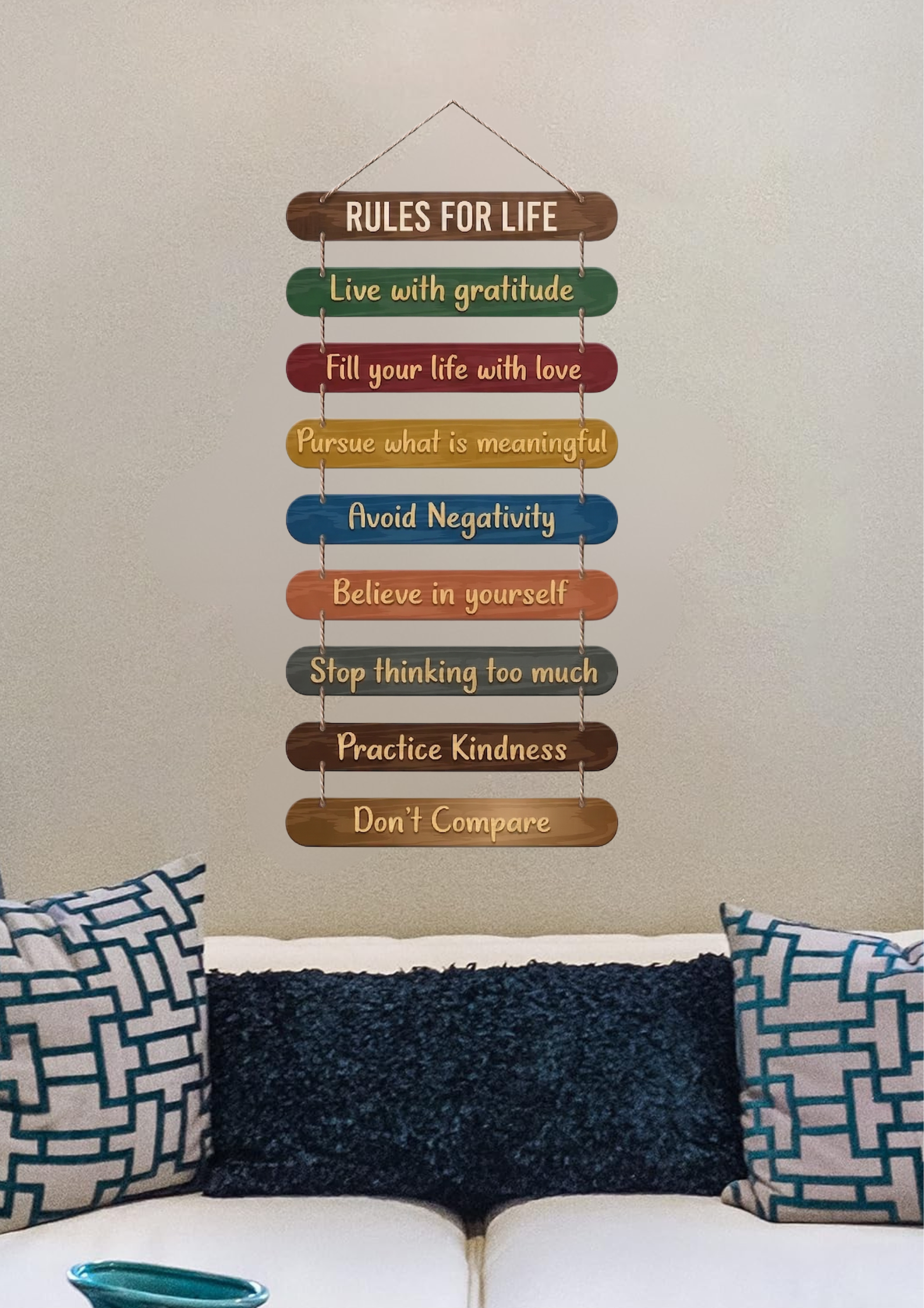 Quotes wall decor closeup detail